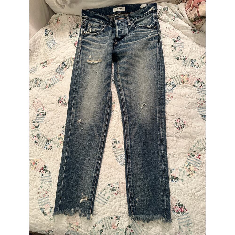NWOT MOUSSY VINTAGE JAPANESE DENIM DISTRESSED RAW HEM JEANS 100% COTTON  25